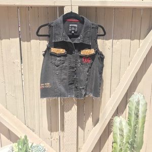 Hand painted distressed denim vest